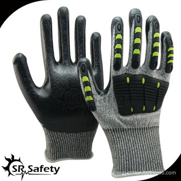 SRSAFETY 13G safety glassfibre HPPE liner coated nitrile on palm, anti-impact gloves, china supplier